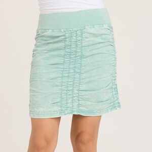 XCVI Wearables Trace Skirt Aqua Green Ruched Pull On Mini Skirt S Small Casual